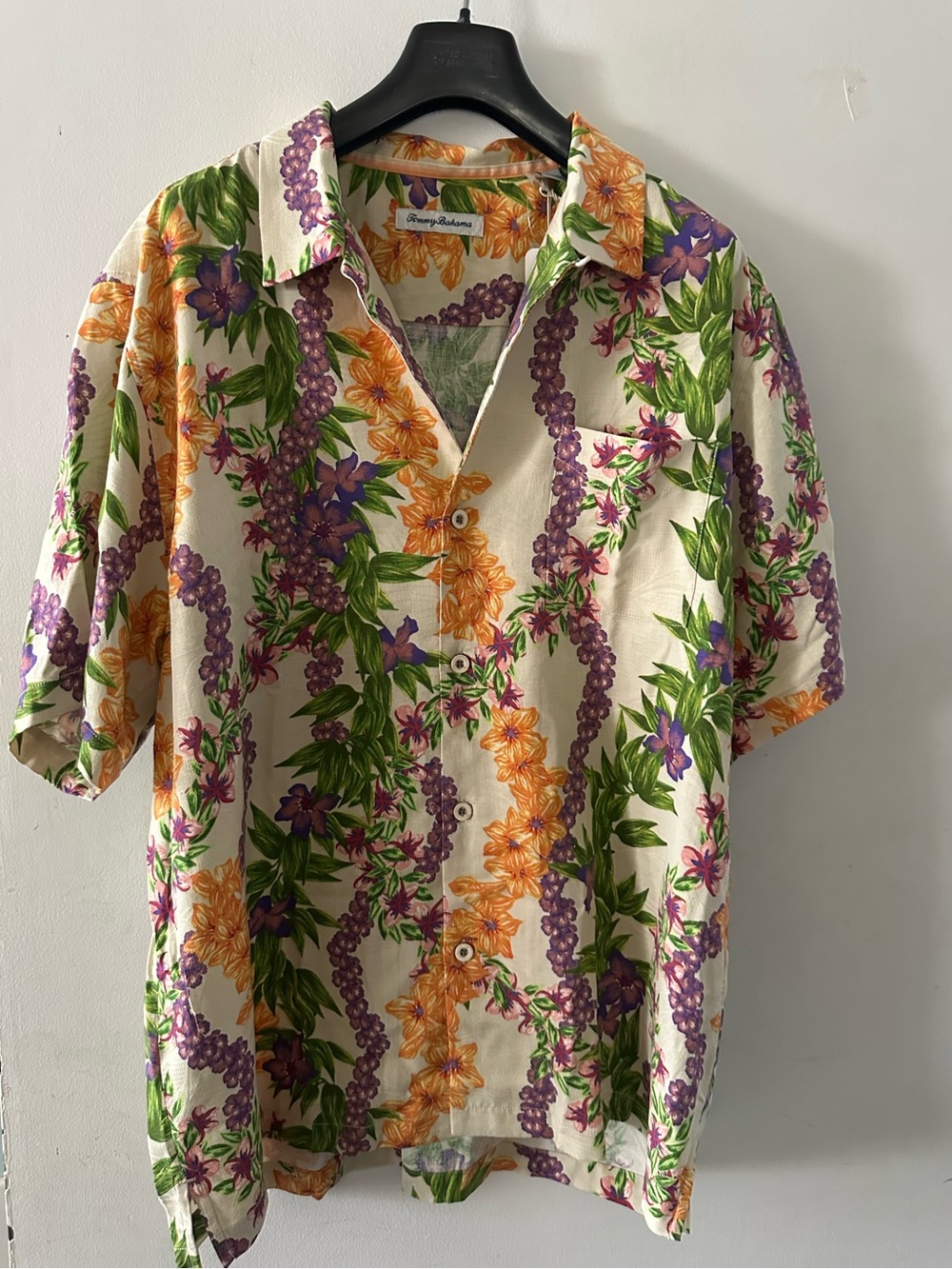 Tommy Bahama Lei Over Floral Silk Camp Shirt in Coconut Dream -  Size Large